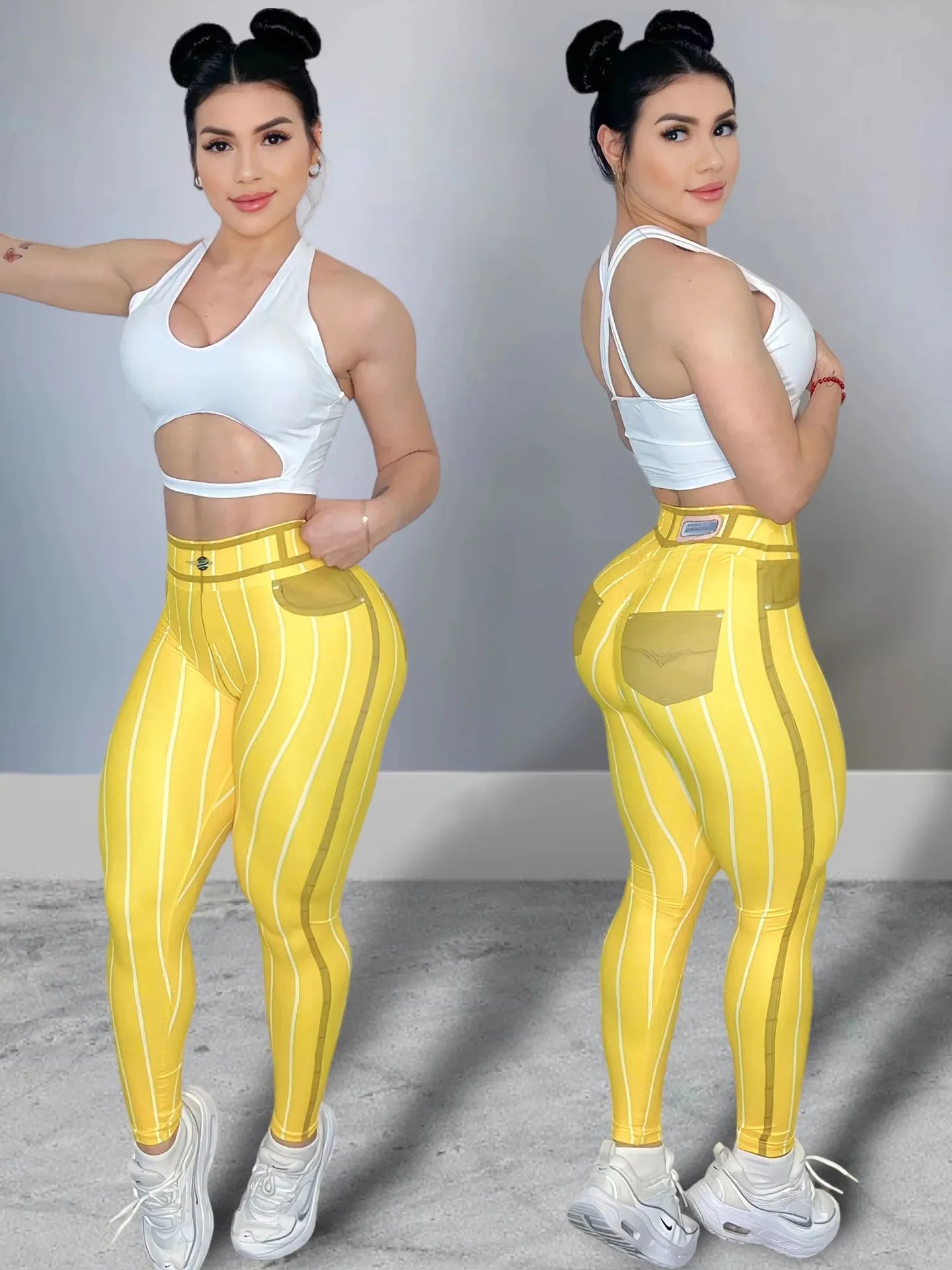 Sportlich & Stylisch: Damen Sport-Leggings mit Streifenprint – High Waist
