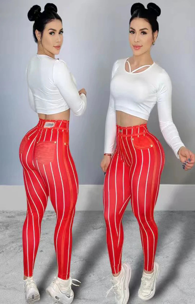 Sportlich & Stylisch: Damen Sport-Leggings mit Streifenprint – High Waist