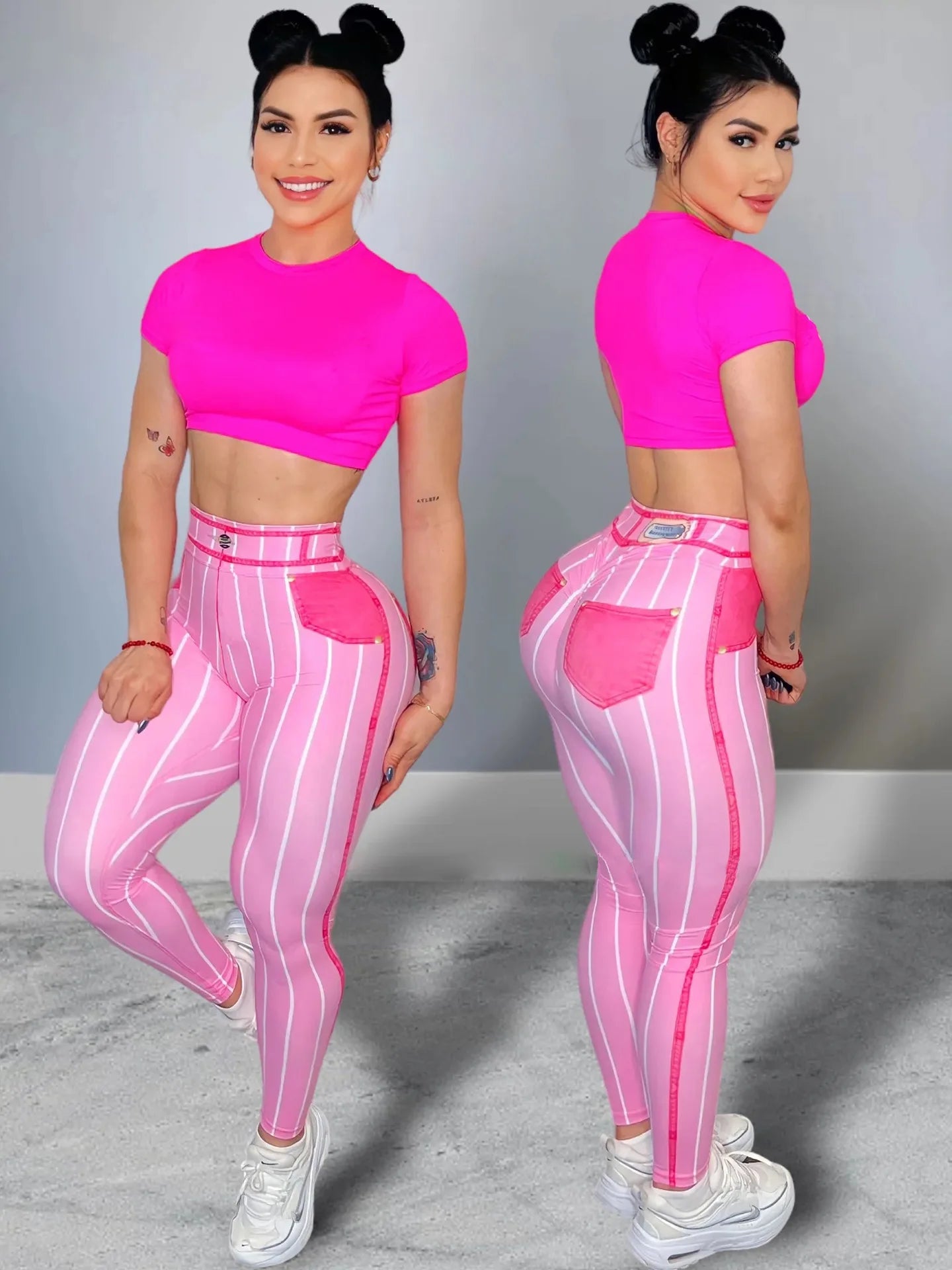 Sportlich & Stylisch: Damen Sport-Leggings mit Streifenprint – High Waist