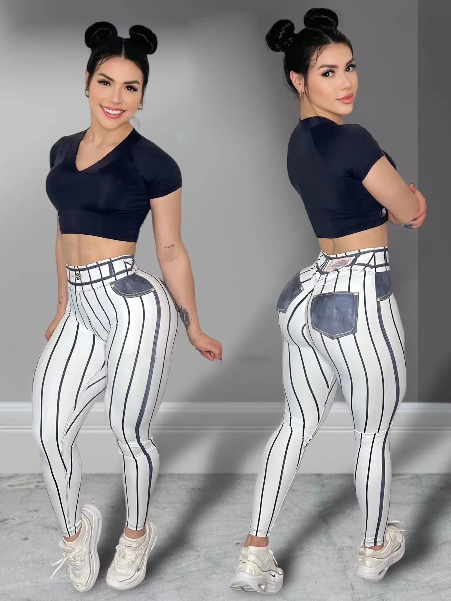 Sportlich & Stylisch: Damen Sport-Leggings mit Streifenprint – High Waist