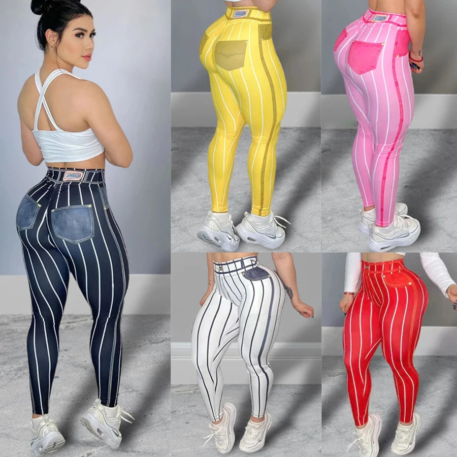 Sportlich & Stylisch: Damen Sport-Leggings mit Streifenprint – High Waist